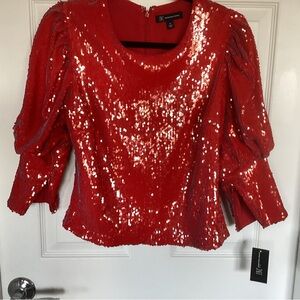 INC International Concepts Red Sequin Blouse